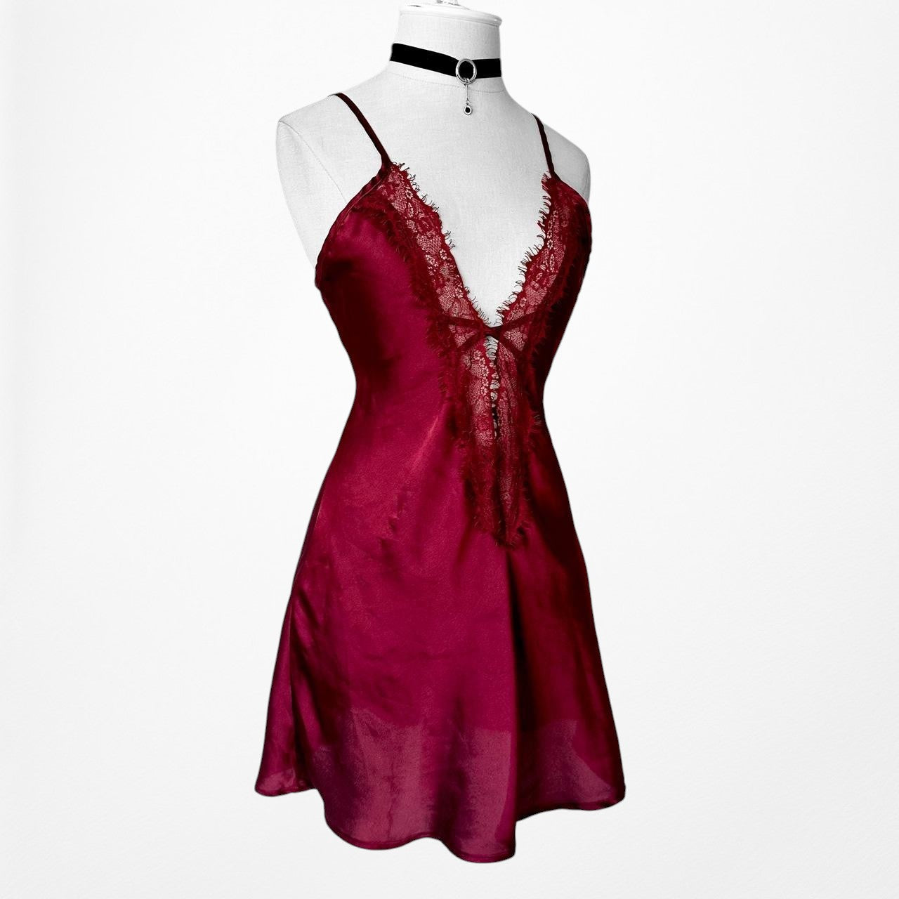 Missguided Burgundy Red Lace Up Pullover Babydoll Mini Lingerie Dress Size S