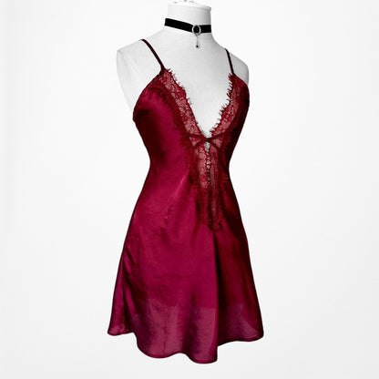 Missguided Burgundy Red Lace Up Pullover Babydoll Mini Lingerie Dress Size S