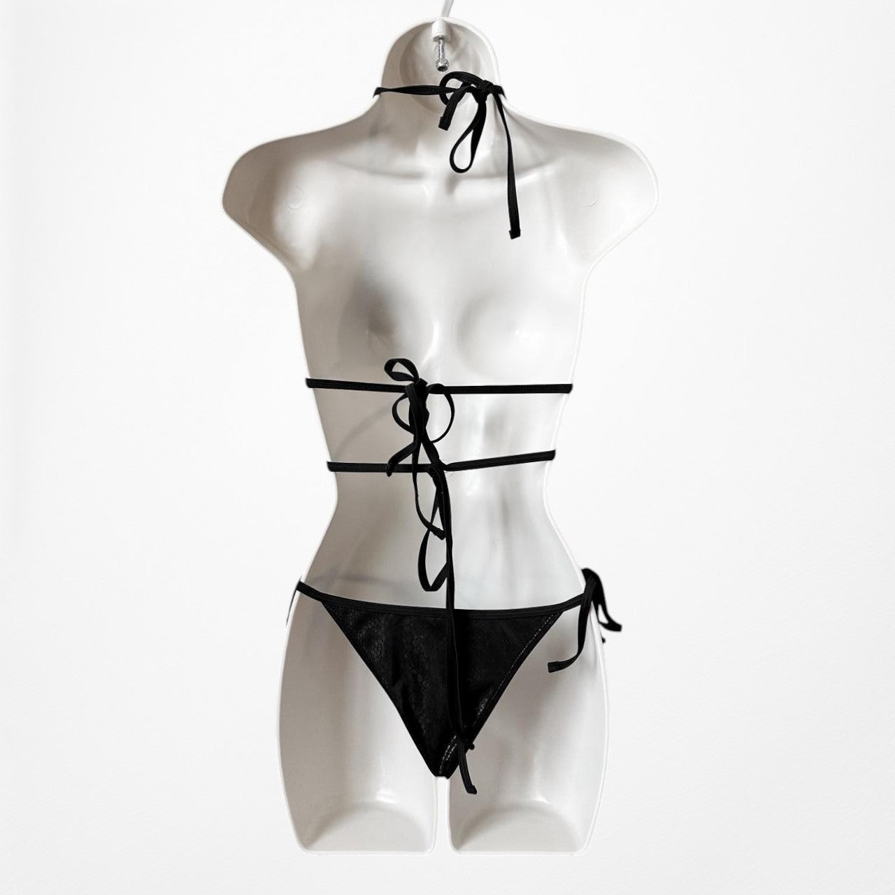 Black Snake Print Two Piece Strappy Cutout Bikini Swim Bathing Suit Size S