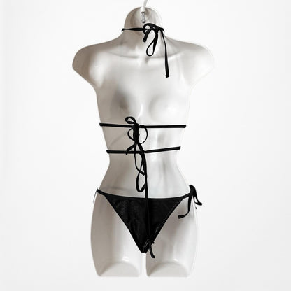 Black Snake Print Two Piece Strappy Cutout Bikini Swim Bathing Suit Size S