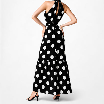 Mango Black White Turtleneck Polka Dot Fit Flared Maxi Sundress Dress Size XS/S