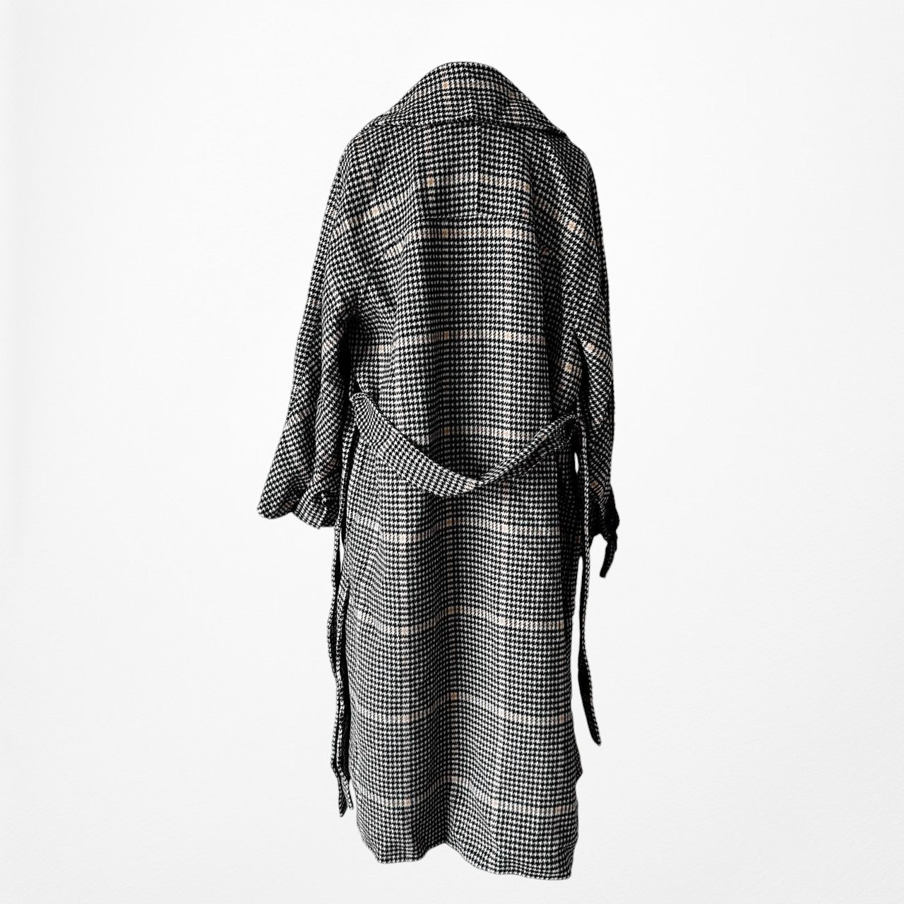 Zara Gray Checkered Plaid Oversized Wool Waist Tie Trench Style Jacket Coat