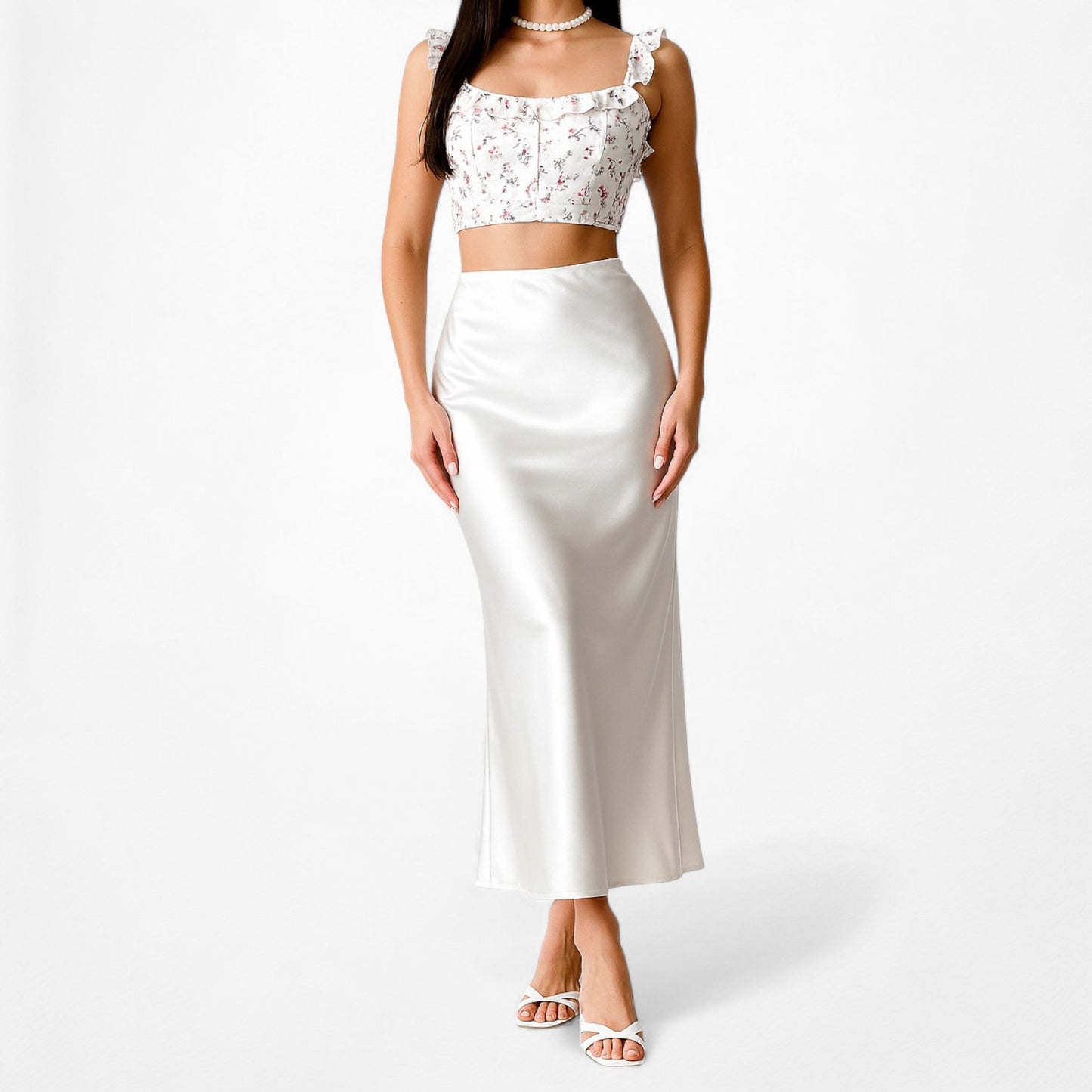 Blue Life White Ruffle Floral Bustier Crop Top Size S