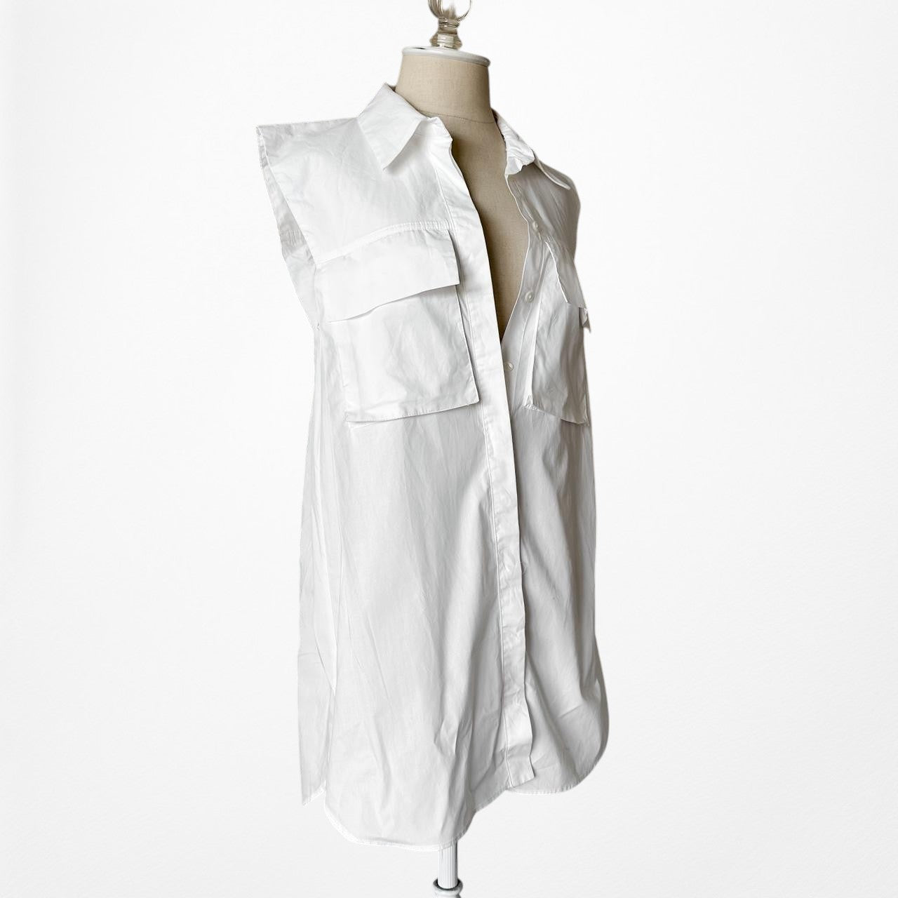 Zara Sleeveless Oversized Button Down Shirt Dress Tank Top Size XS/S