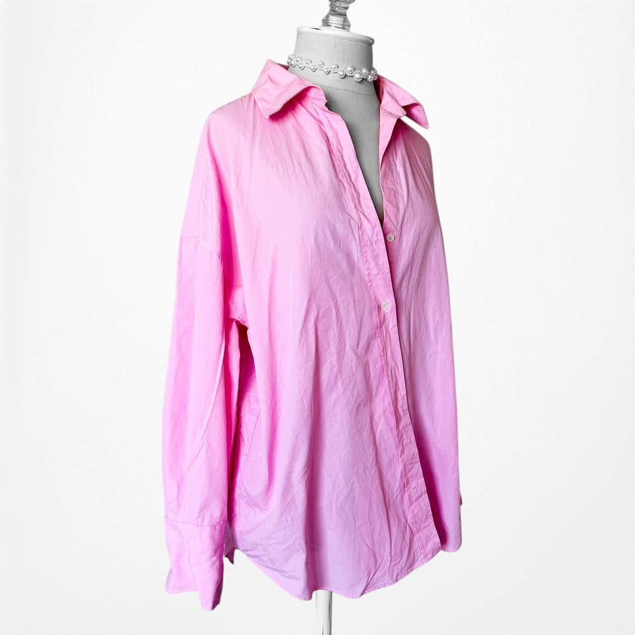 Zara Baby Pink Button Down Oversized Shirt Size M
