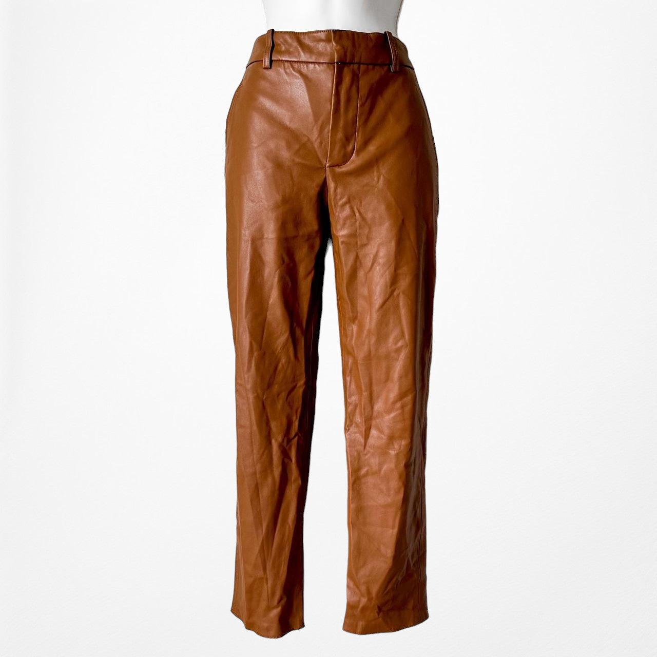 Zara Brown Faux Leather High Waisted Straight Leg Pants Size 4/M