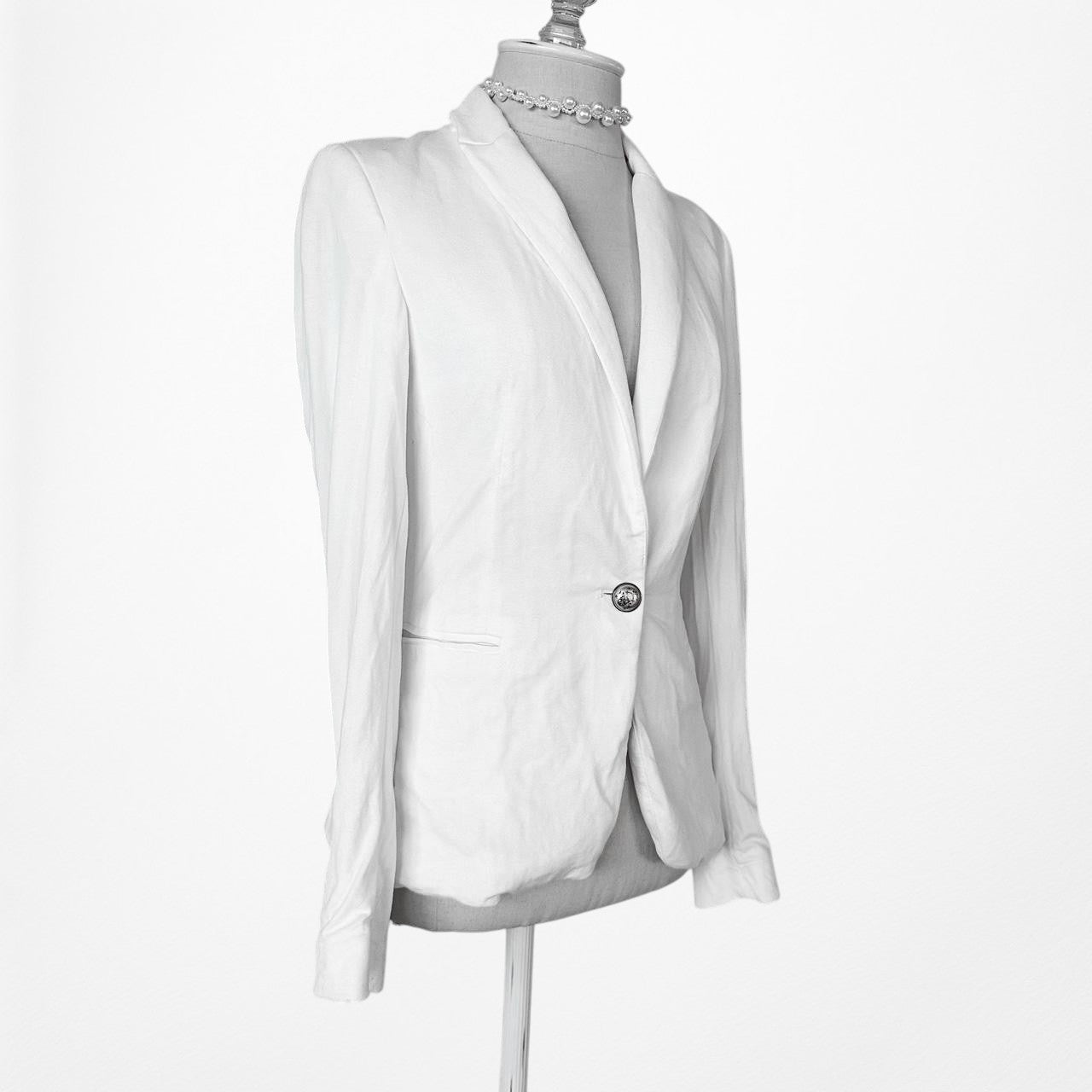 Zara White Shoulder Padded Button Front Knit Blazer Jacket Size XS