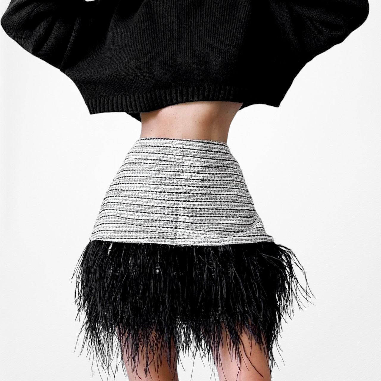 Sail To Sable Gray Black Feather Striped High Waisted A-Line Mini Skirt Size S