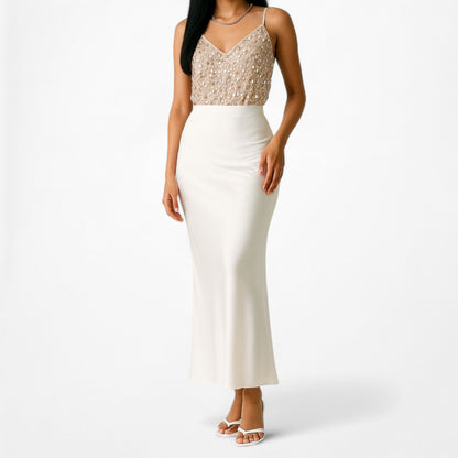 ASOS Beige Beaded Sequin Cami Bodysuit Top Size XS/S