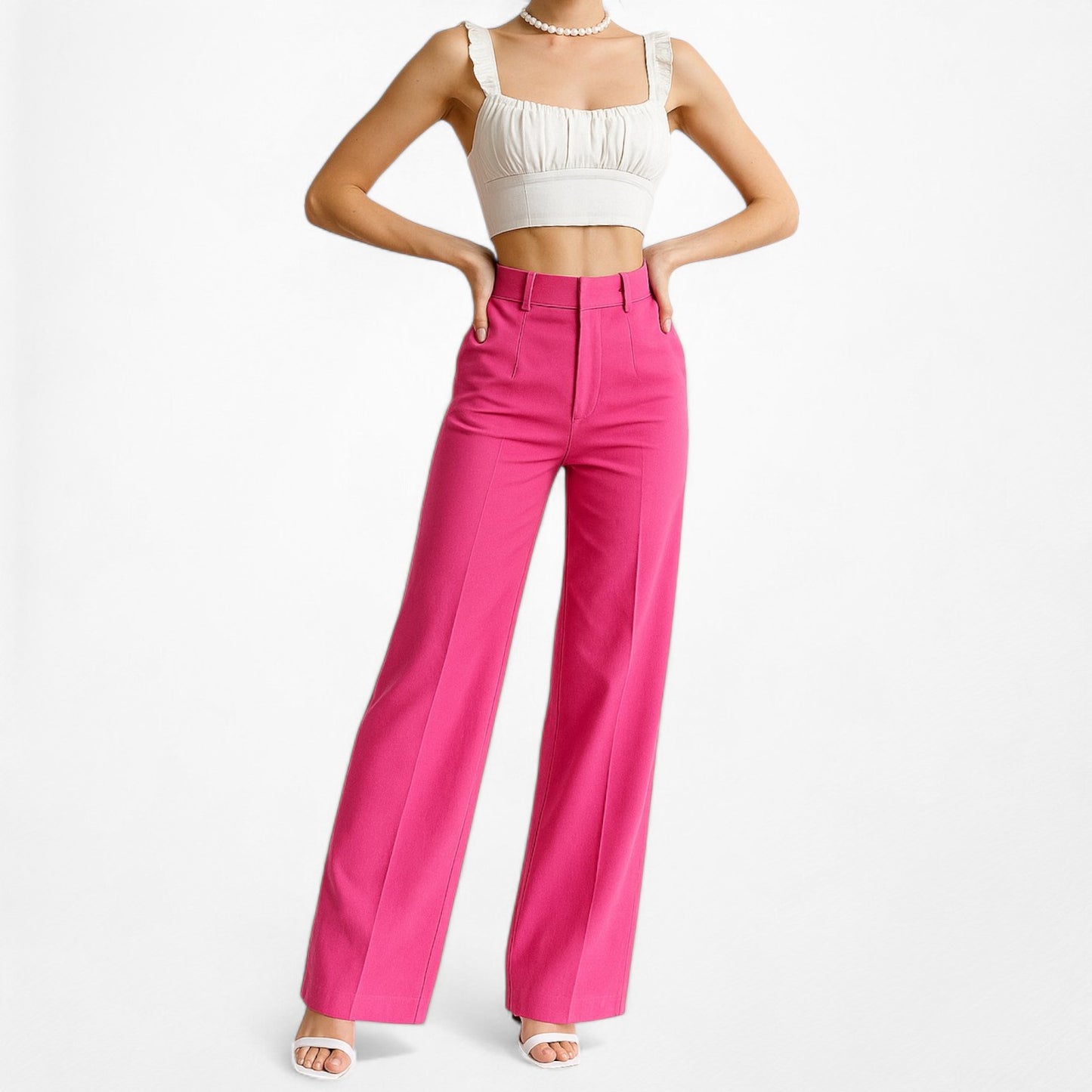 Zara Pink High Waisted Pink Straight Leg Pants Size XS/S