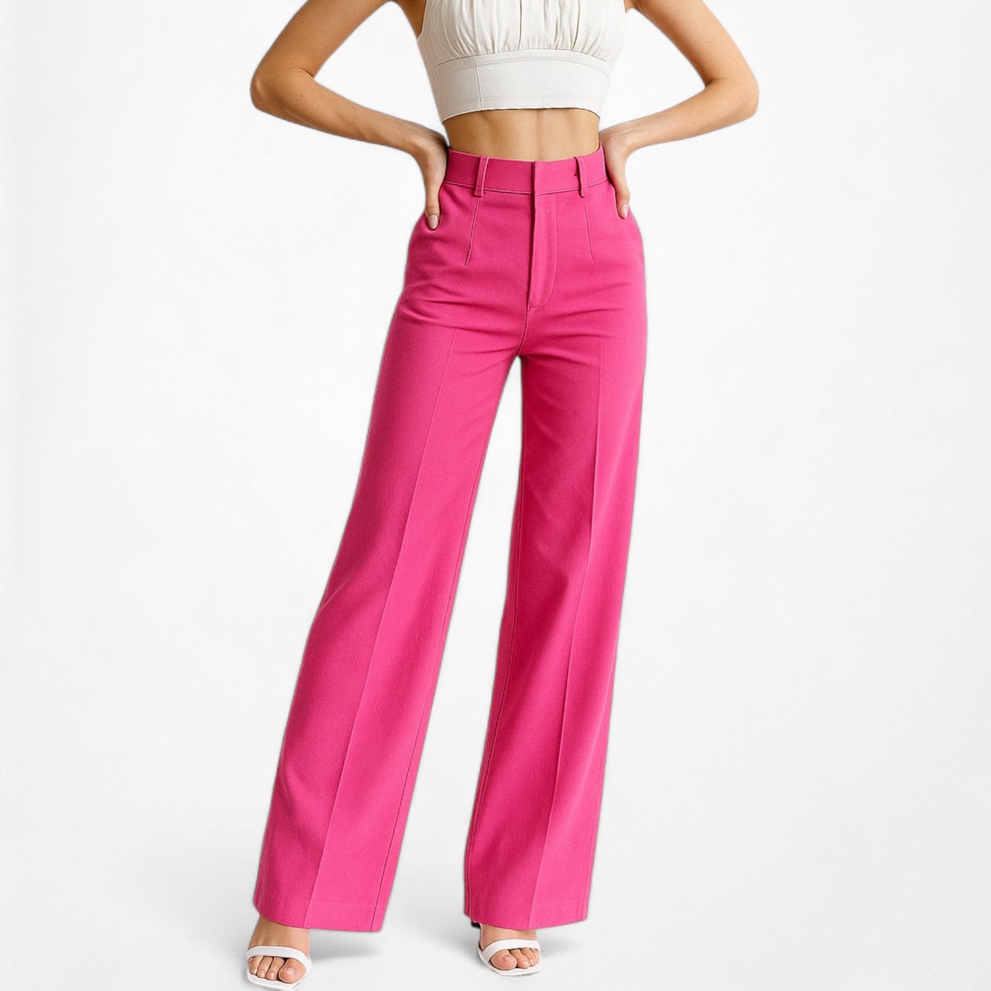 Zara Pink High Waisted Pink Straight Leg Pants Size XS/S
