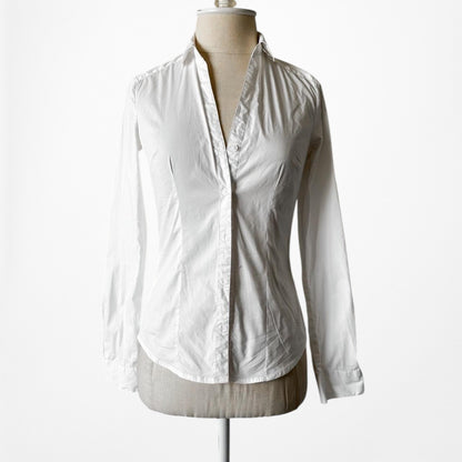 H&M White Long Sleeve Button Down Fitted Shirt Blouse Top Size XS/S