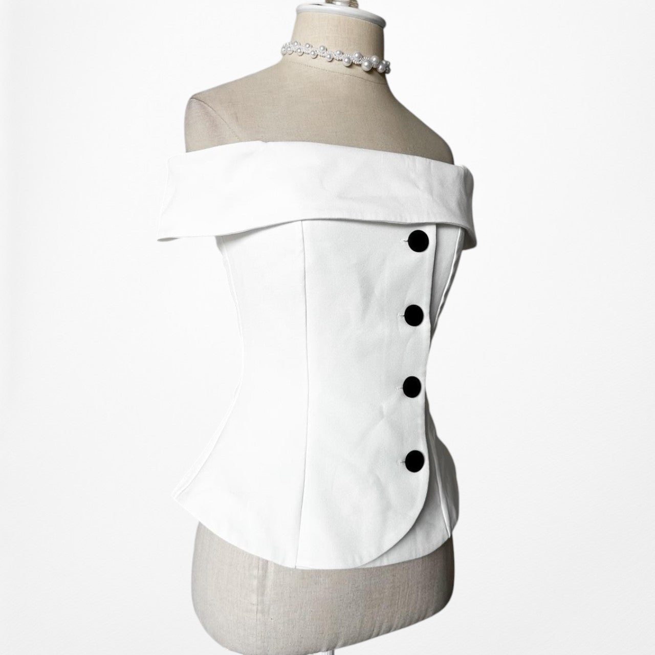 River Island White Button Front Off The Shoulder Peplum Blouse Top Size XS/S