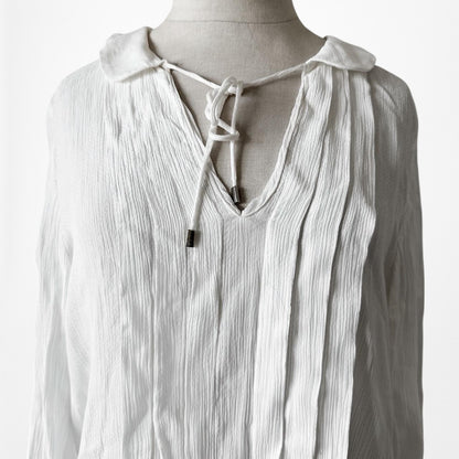 Zara Off White Cream Pleated Long Sleeve Blouse Top Size S