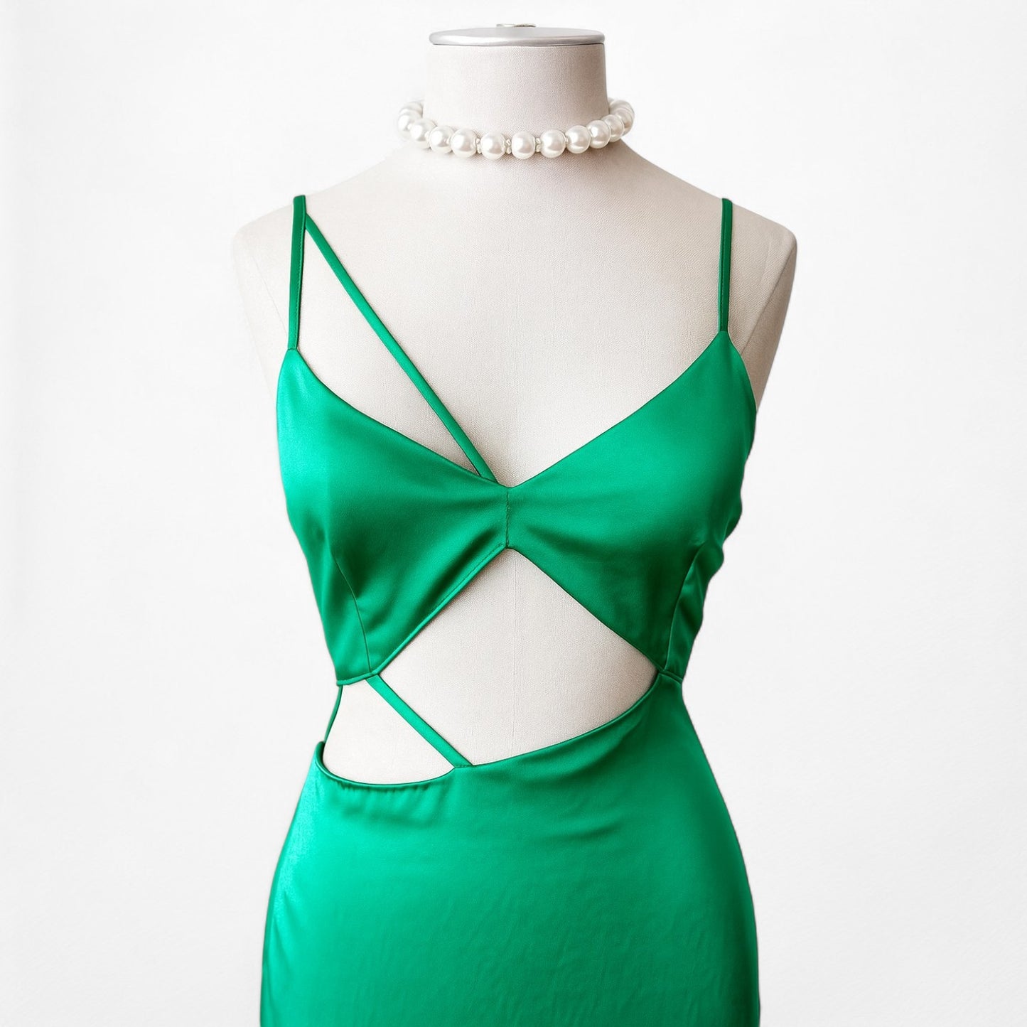 Zara Green Satin Cutout Strappy Side Slit Midi Bodycon Dress Size XS