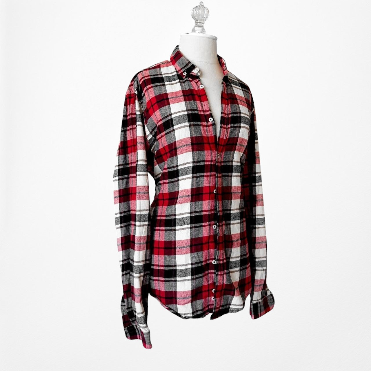 Zara Men's Checkered Plaid White Red Black Button Down Front Shirt Size M