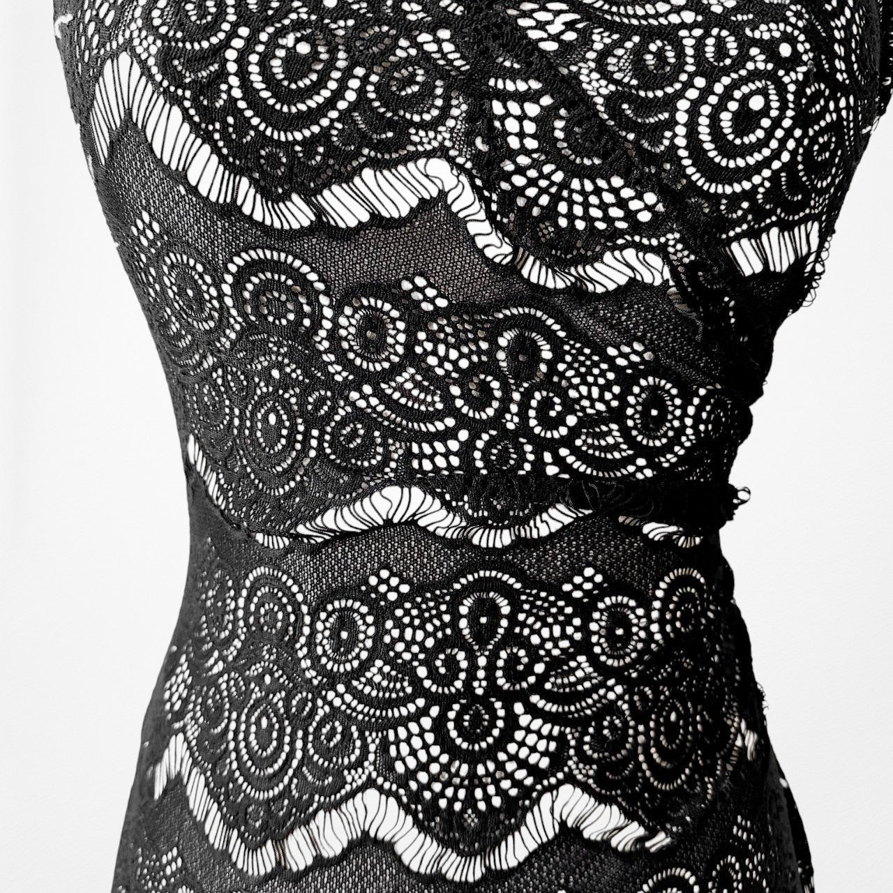 Vintage Black Strapless Lace Bodycon Side Slit Maxi Prom Dress Size XS