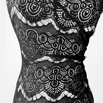 Vintage Black Strapless Lace Bodycon Side Slit Maxi Prom Dress Size XS