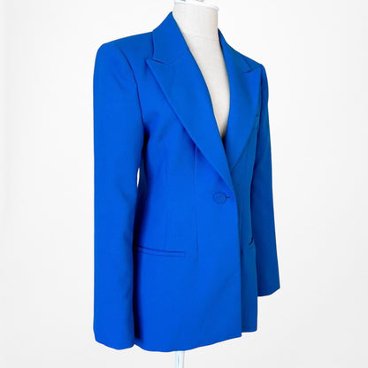 Zara Blue Shoulder Padded Tailored Fitted Single Button Blazer Jacket Size M