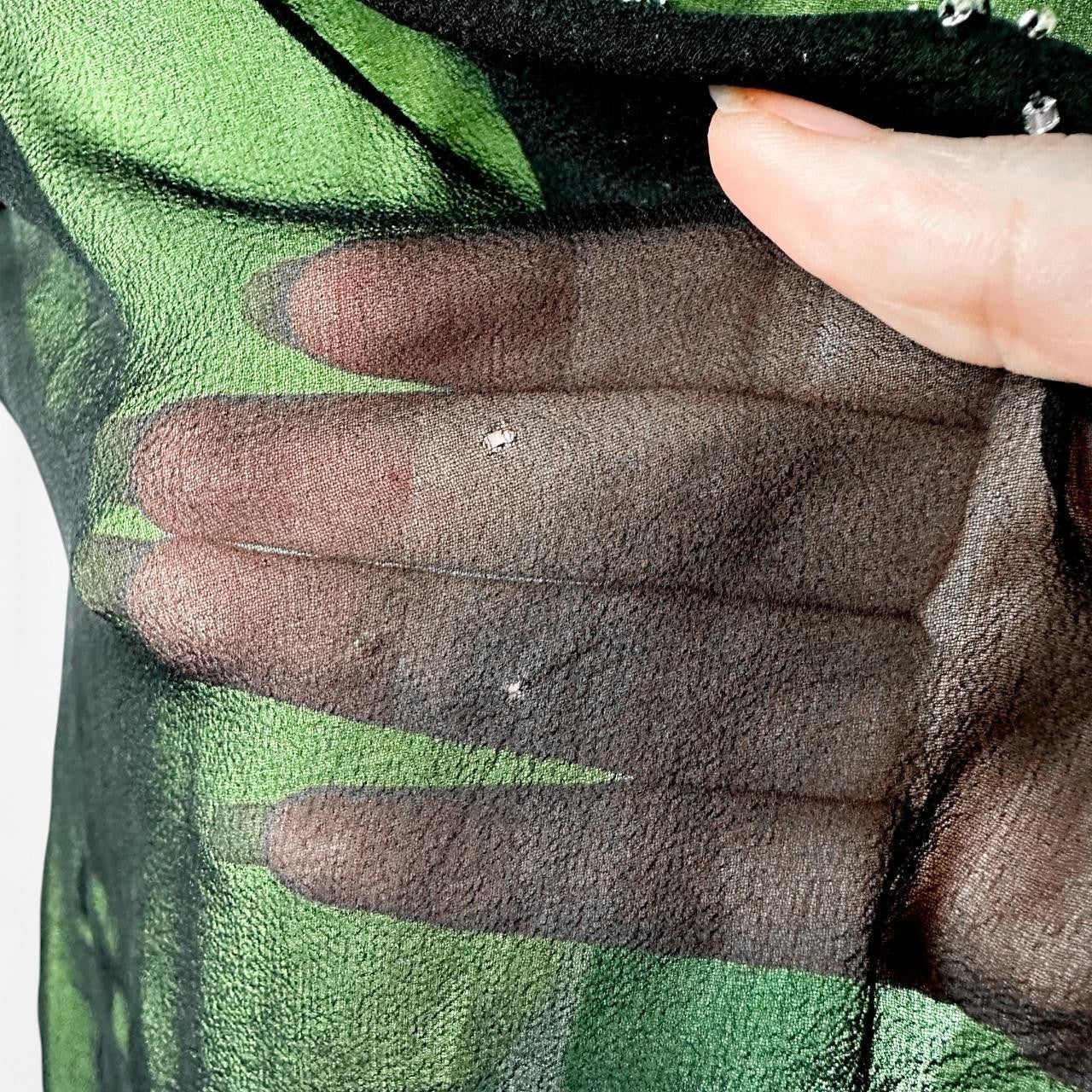 Vintage Green Strapless Silk Beaded High Low Mesh Maxi Flared Dress Size S