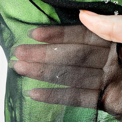 Vintage Green Strapless Silk Beaded High Low Mesh Maxi Flared Dress Size S