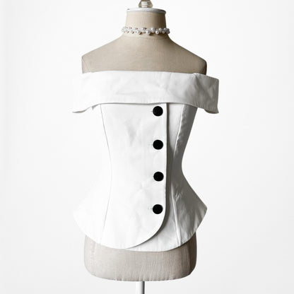 River Island White Button Front Off The Shoulder Peplum Blouse Top Size XS/S