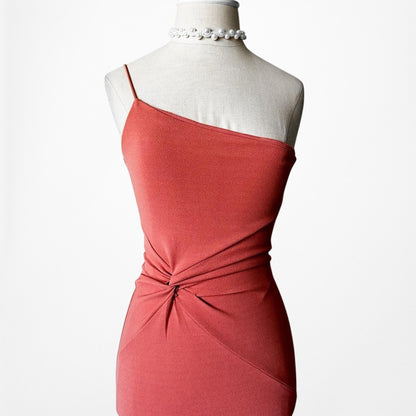 Nookie Orange One Shoulder Bodycon Side Slit Pleated Cocktail Maxi Dress Size XS