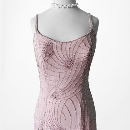 Pastel Pink Silk Beaded Fit Flared Maxi Formal Prom Dress Size M