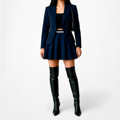 Forever 21 Navy Blue High Waisted Beaded Pleated Skater Flared Mini Skirt Size S