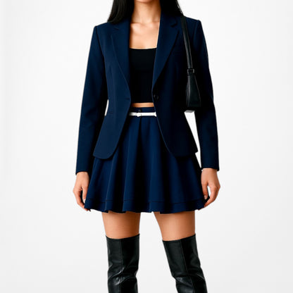 Forever 21 Navy Blue High Waisted Beaded Pleated Skater Flared Mini Skirt Size S