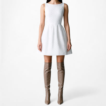 Kasper White Sleeveless Lace Pleated Knee Length Flared Skater Dress Size 4/S/M