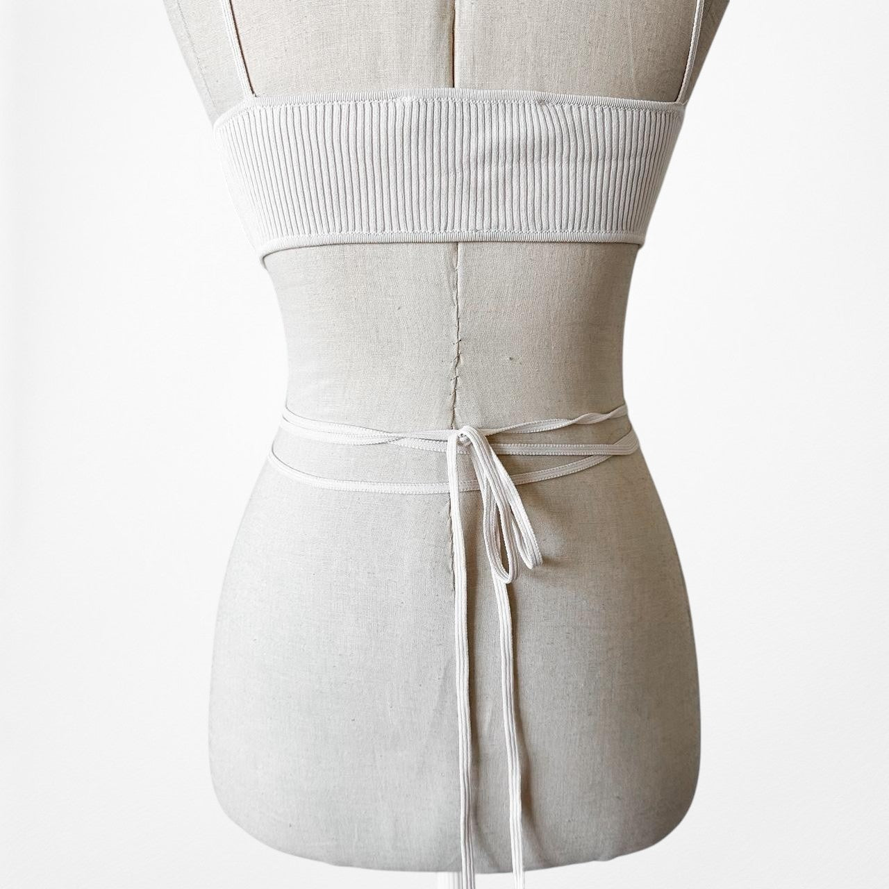 Zara Ribbed Knit Off White Cream Strappy Tie Crop Top Bralette Size S