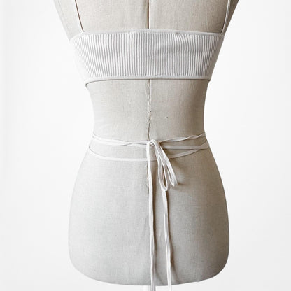 Zara Ribbed Knit Off White Cream Strappy Tie Crop Top Bralette Size S