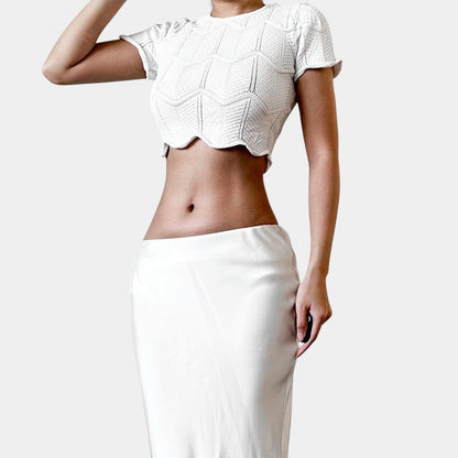 Lucy Paris Short Sleeve Knit Scallop Hem Crop Top Size XS