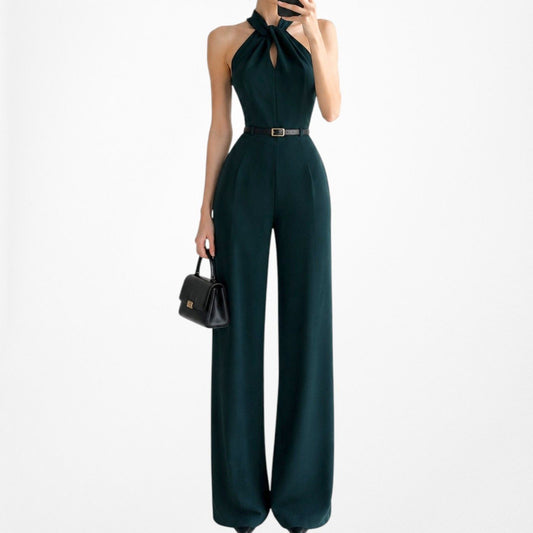 Vintage Y2K Green Sleeveless Halter Wide Leg Jumpsuit Size M