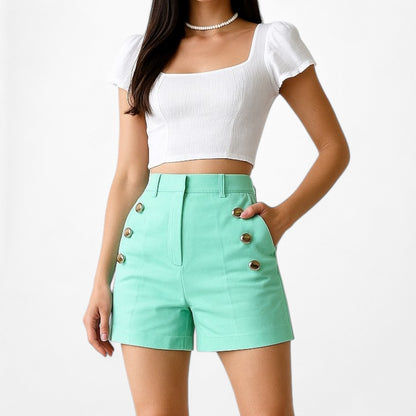 Zara Bright Blue High Waisted Buttoned Front Casual Shorts Size XS