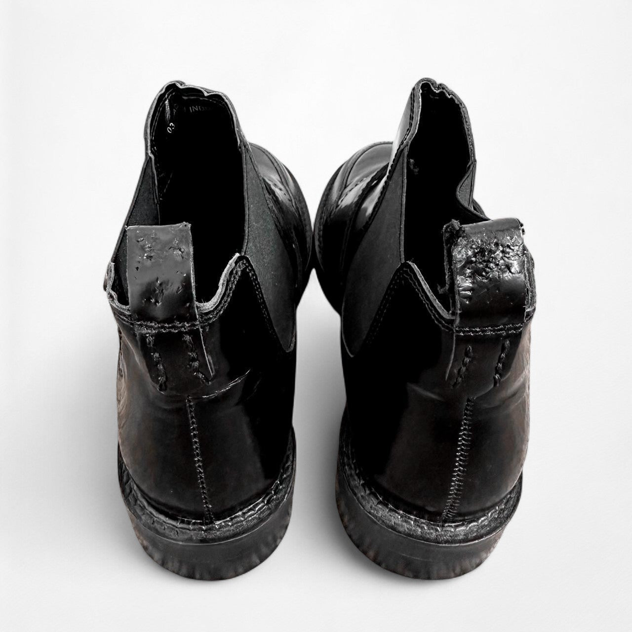 Black Patent Faux Leather Western Buckled Round Toe Ankle Boots Size 6