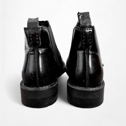 Black Patent Faux Leather Western Buckled Round Toe Ankle Boots Size 6