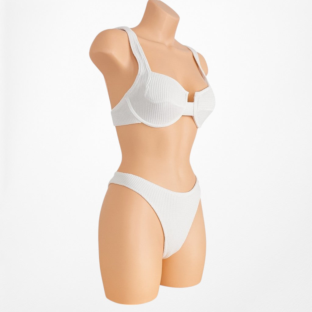 Nasty Gal Off White Ribbed Knit Two Piece Bikini Swim Suit Bathing Suit Size S