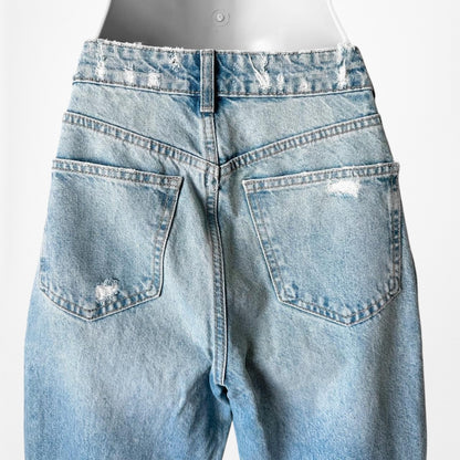 Zara Blue Distressed Destroyed Medium Wash Ripped Knee High Waisted Mom Jeans XS