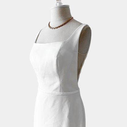 White Fit Flared Fishtail Bodycon Maxi Wedding Prom Dress With Train Size M