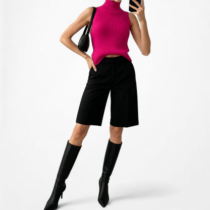 Zara Neon Pink Turtleneck Thick Ribbed Knit Sleeveless Sweater Vest Top Size S