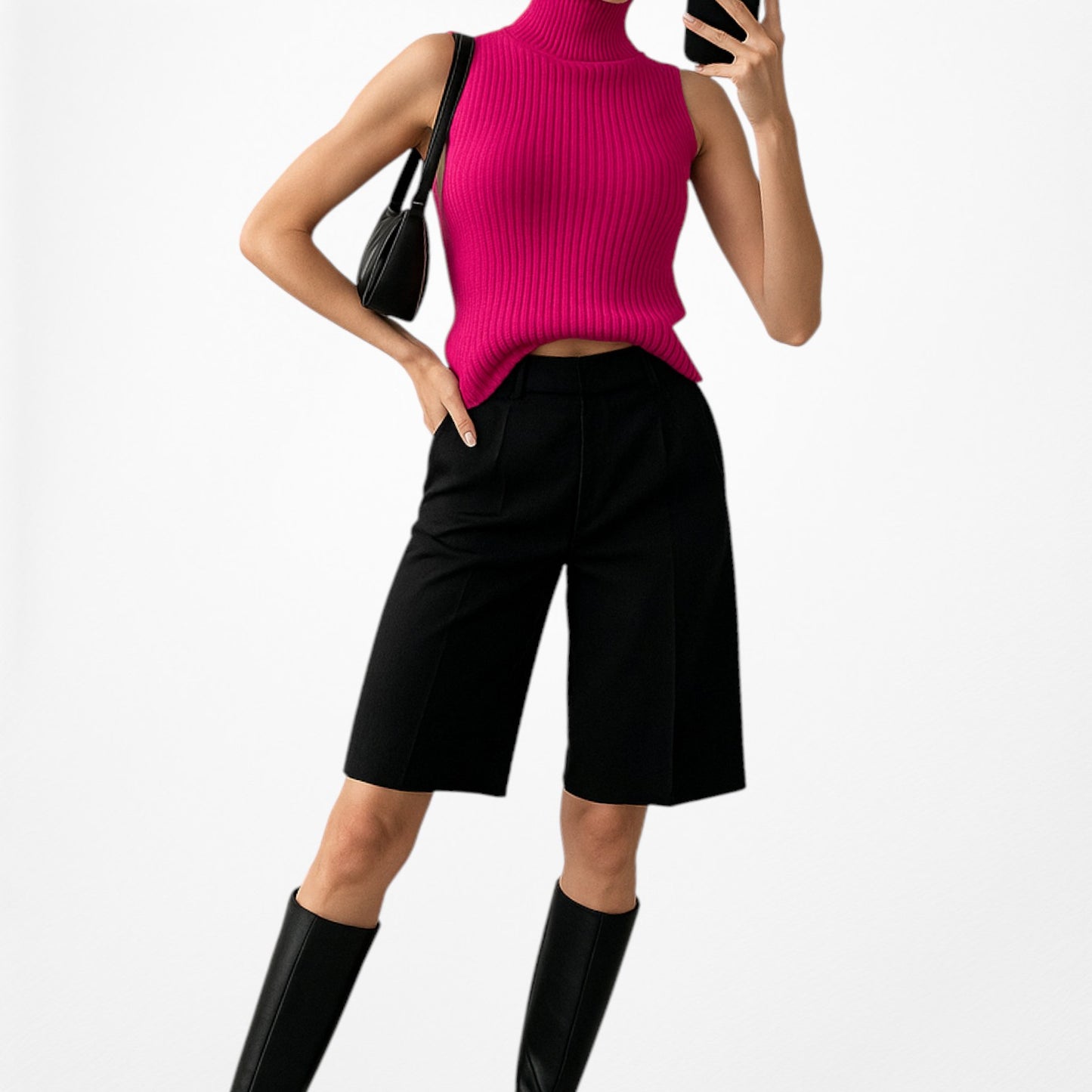 Zara Neon Pink Turtleneck Thick Ribbed Knit Sleeveless Sweater Vest Top Size S