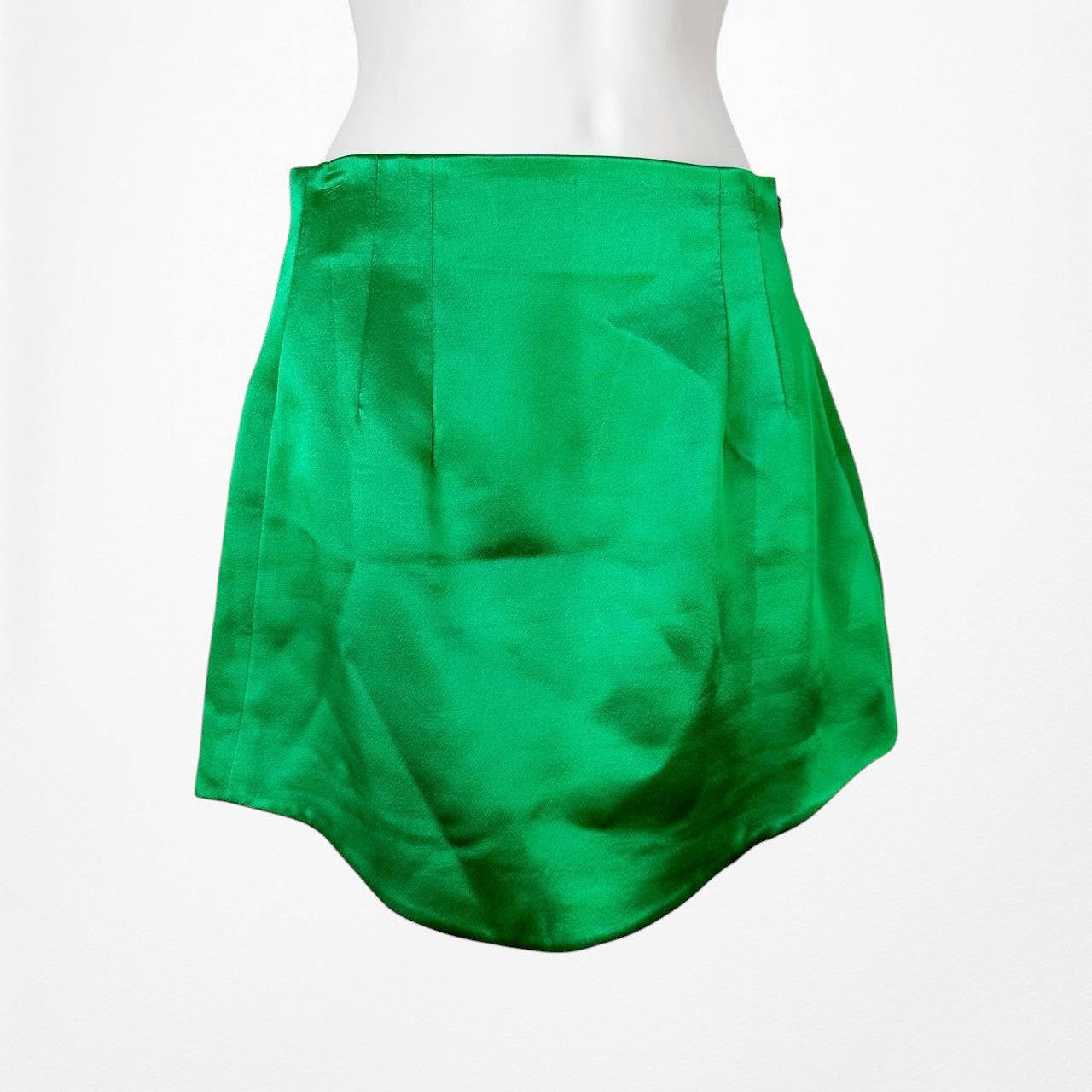 Zara Green Satin High Waisted Pleated Bodycon Mini Skirt Size XS