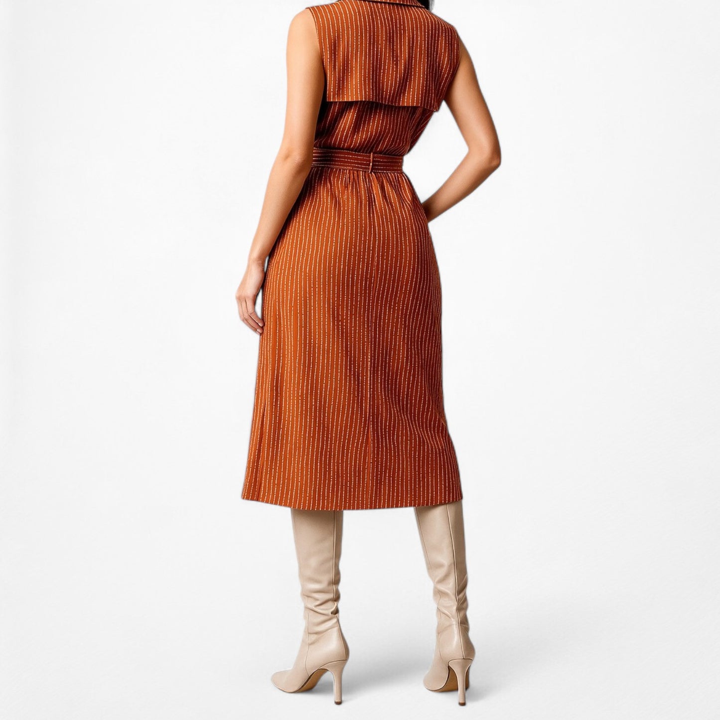 Mango Sleeveless Striped Waist Tie Trenchcoat Vest Midi Dress Size XS/S/M