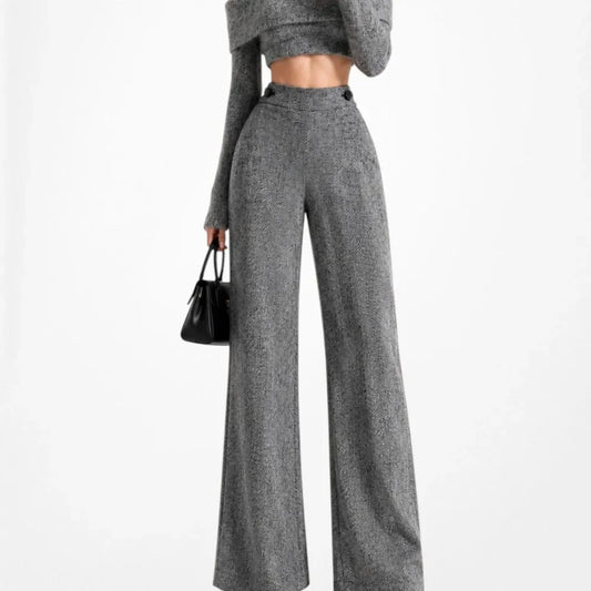 Vintage Y2K Gray Wool Blend Tweed Style Wide Leg Petite Dress Pants Size M