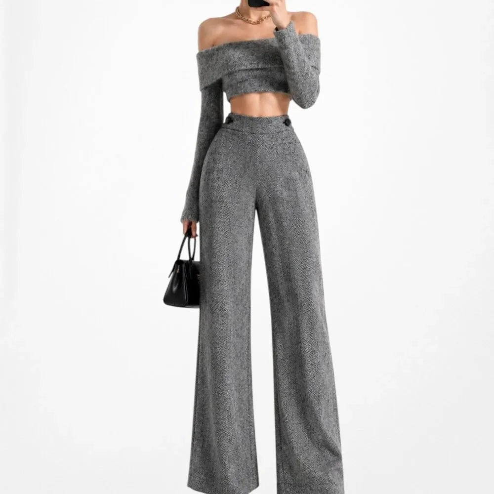 Vintage Y2K Gray Wool Blend Tweed Style Wide Leg Petite Dress Pants Size M