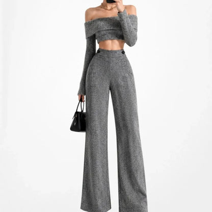 Vintage Y2K Gray Wool Blend Tweed Style Wide Leg Petite Dress Pants Size M