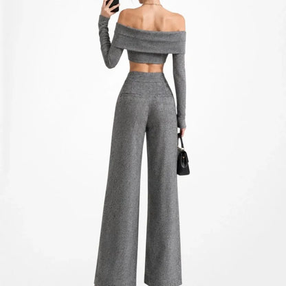 Vintage Y2K Gray Wool Blend Tweed Style Wide Leg Petite Dress Pants Size M