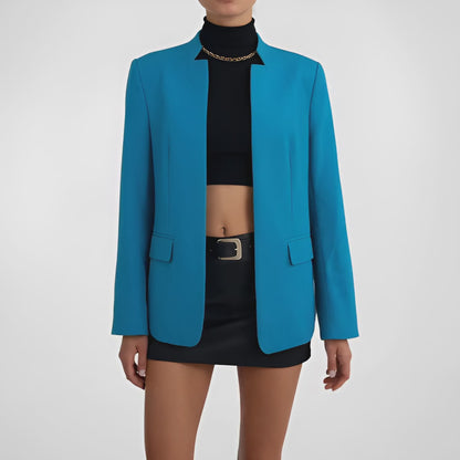 Vintage Y2K 90s Pastel Blue Padded Shoulder Blazer Jacket Coat Size S/M